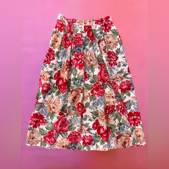 Russ Dresses & Skirts - Vintage 1980s Russ Corduroy Light Pink Floral A-Line Maxi Skirt - Small / Medium